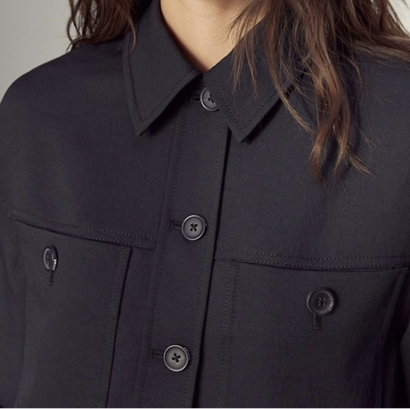 ARITZIA WILFRED Little Cropped Jacket Button Up Long Sleeve Collared Shirt Black - Picture 5 of 14